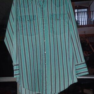Silver Spur Men's Western Shirt Snap-Up Teal Black Large 16.5/34 Long Sleeve